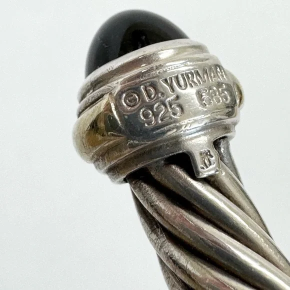 David Yurman 7mm Cable Classic Cuff Bracelet Black Onyx .925 14K - Picture 9 of 11